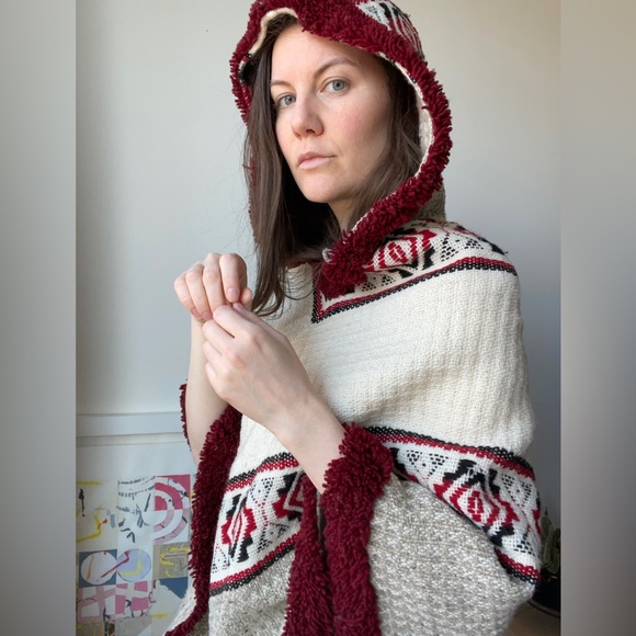 Vintage Milmarte wool woven hooded poncho / approx Xs/S - Picture 6 of 10